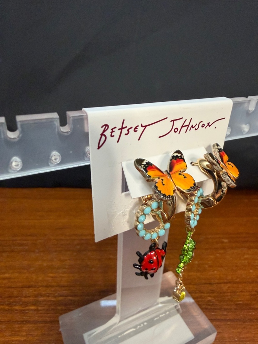 Betsey Johnson Butterfly Hoop Earrings - Yellow & Turquoise - Picture 3 of 4